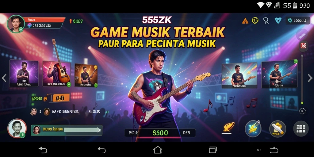 Tampilan gameplay <strong>555ZK</strong> dengan berbagai pilihan lagu dan antarmuka yang menarik.