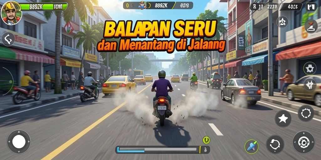 Screenshot menunjukkan pemain menikmati balapan seru di 889ZK.