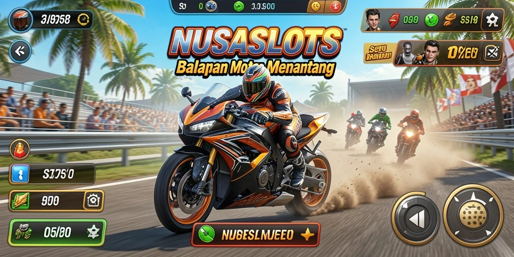 Tampilan gameplay seru dari NUSASLOTS dengan balapan motor yang cepat.