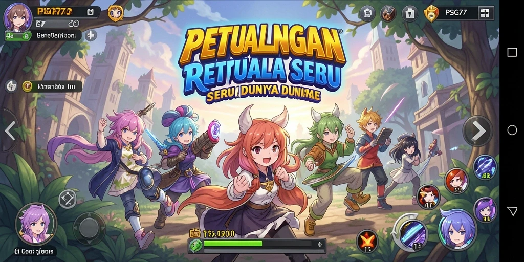 Tampilan gameplay PSG77 yang penuh warna dan karakter anime favorit.