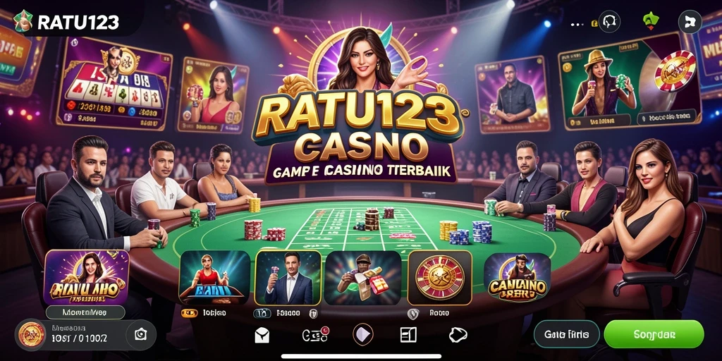 Screenshot gameplay utama dari RATU123 menampilkan dealer langsung yang interaktif.