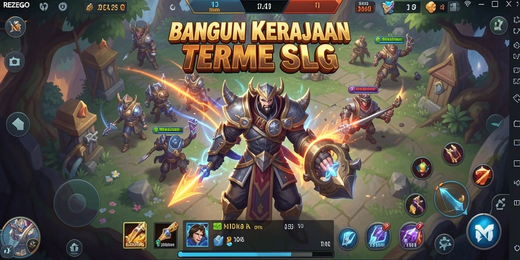 Screenshot gameplay dari REZEGO menampilkan strategi dan pembangunan kerajaan.