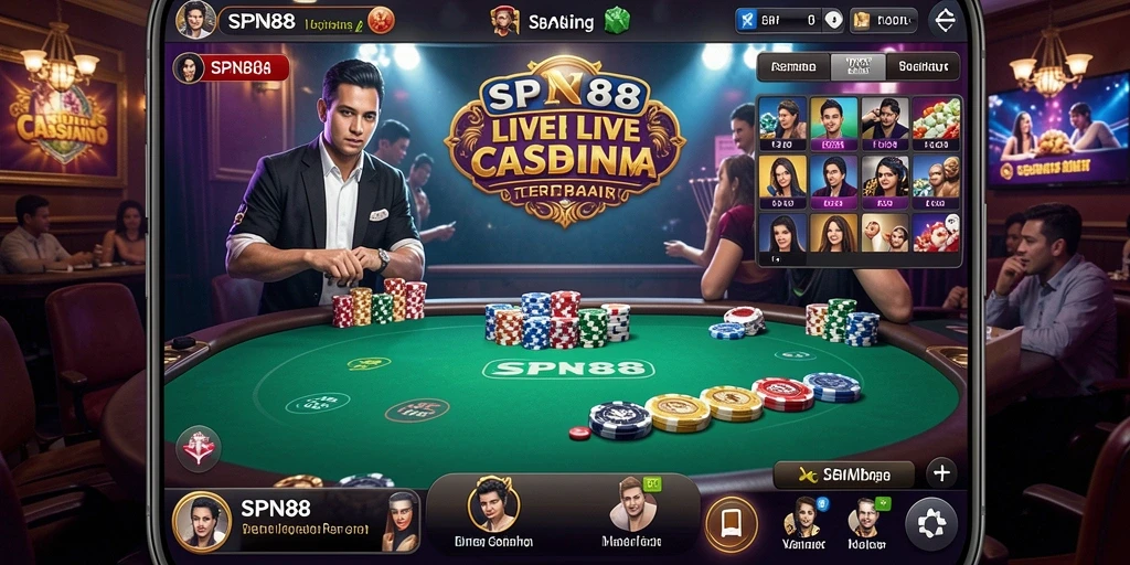 Screenshot SPN88 menampilkan dealer langsung yang profesional dalam permainan Live Casino.