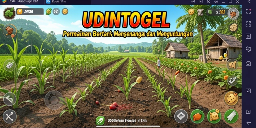 Gameplay UDINTOGEL menampilkan petani yang aktif merawat tanaman.